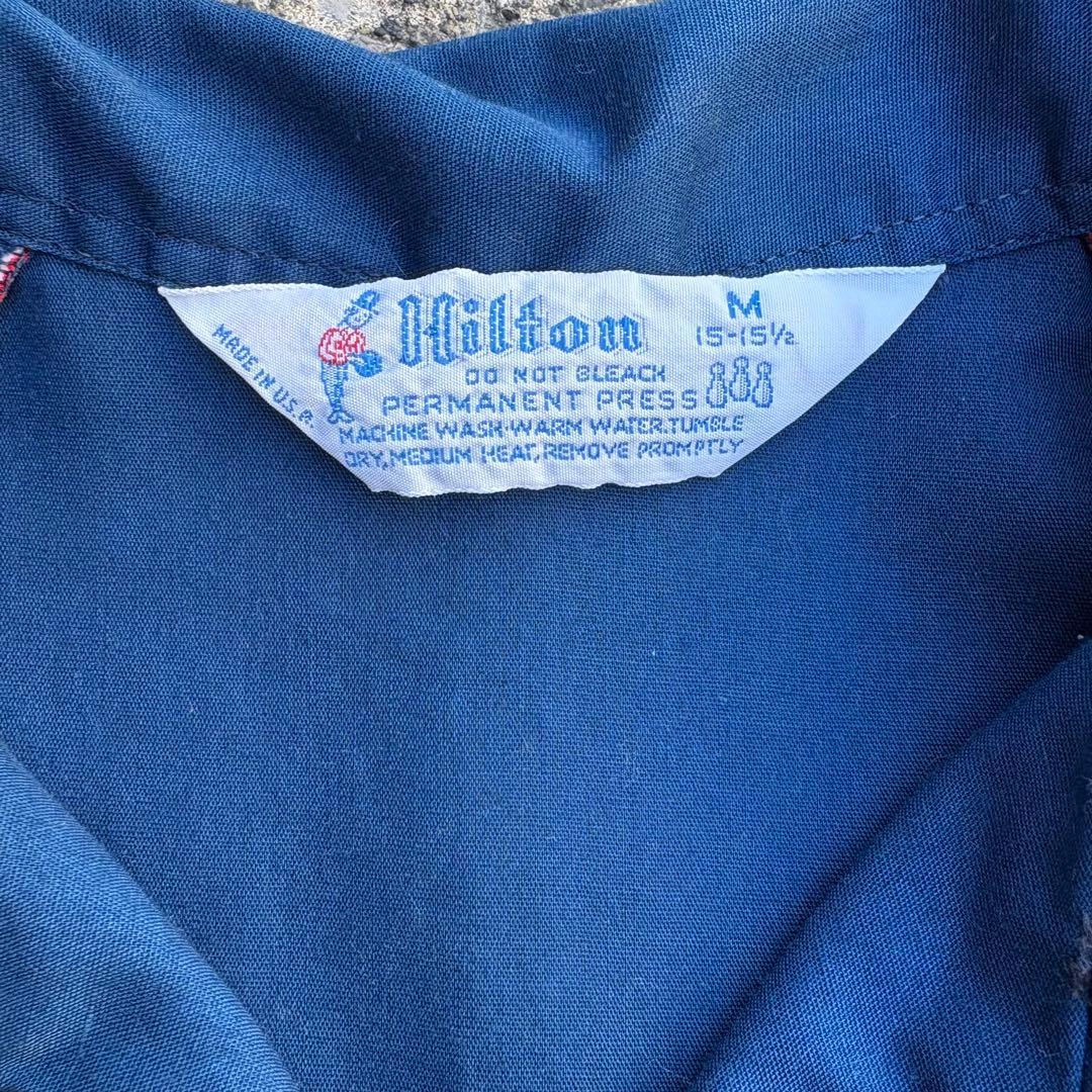 70s Hilton ボウリングシャツ　ネイビー　チェーンステッチ