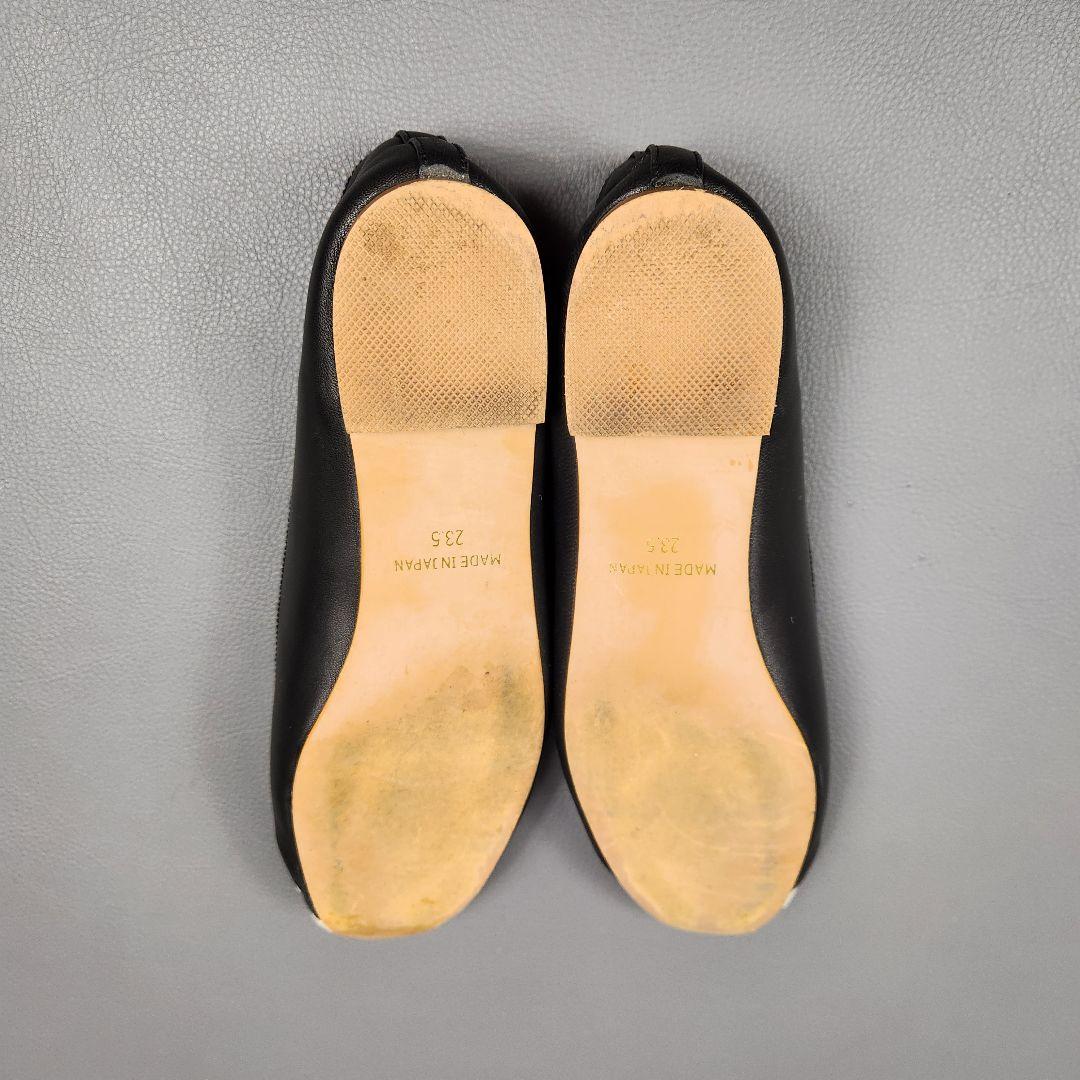 ビアズリー 24AW バレエシューズ レザー ドット 黒 23.5cm