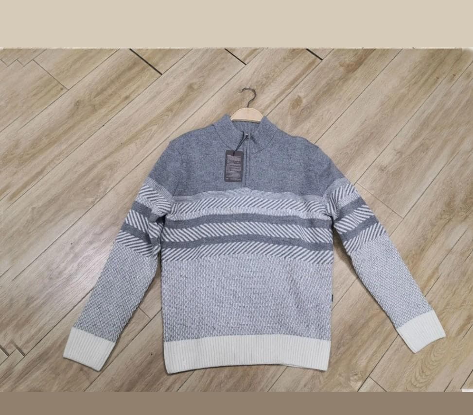 ●●裏地付きニット●●PierreCardin・ウール混・ハーフジップ・セーター
