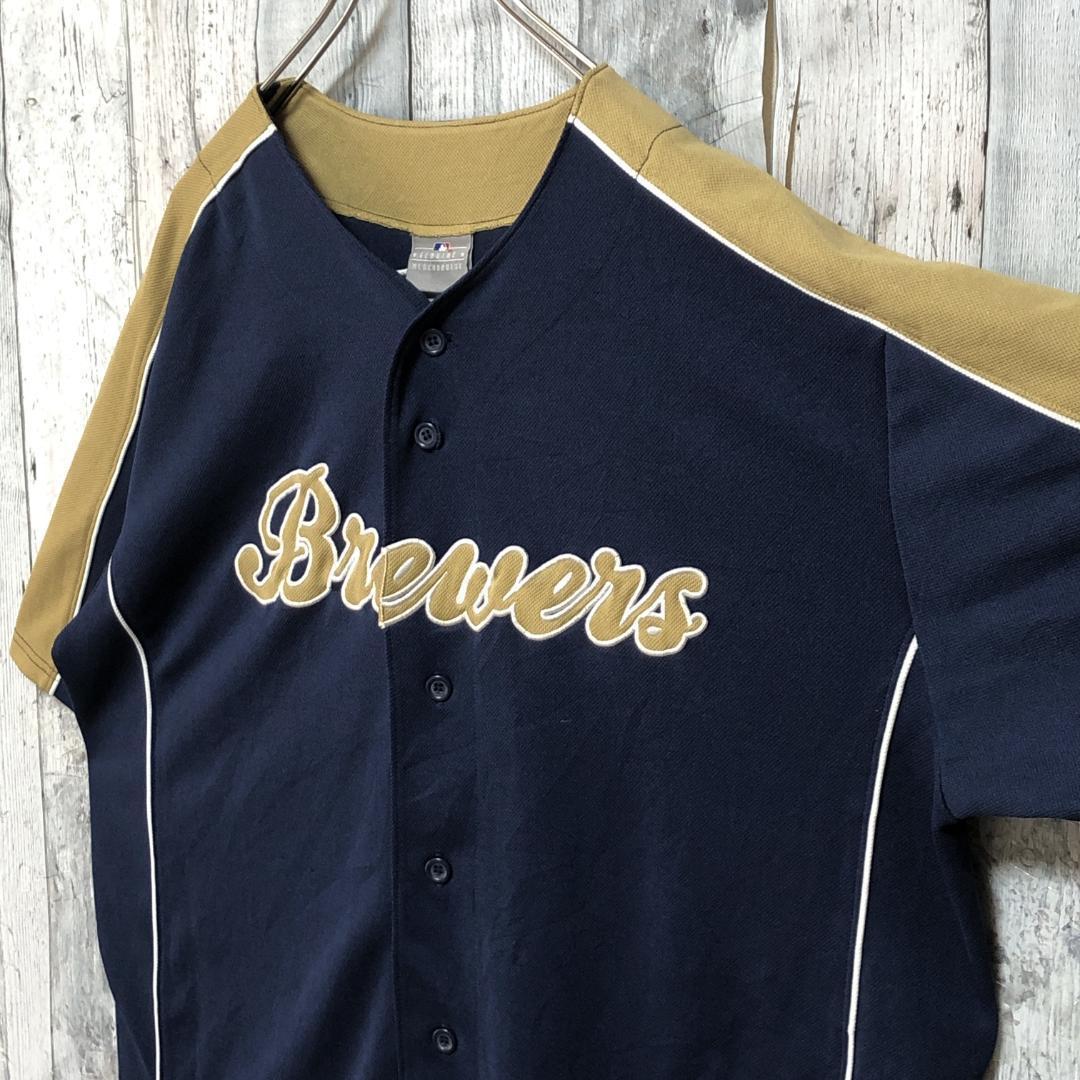 MLBブルワーズ ユニフォーム ゲームシャツ 両面刺繍ロゴ 2XL 90s