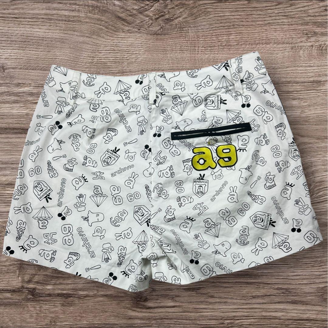 美品 アルチビオ 総柄 ロゴワッペン ショートパンツ ホワイト 36 春ゴルフ
