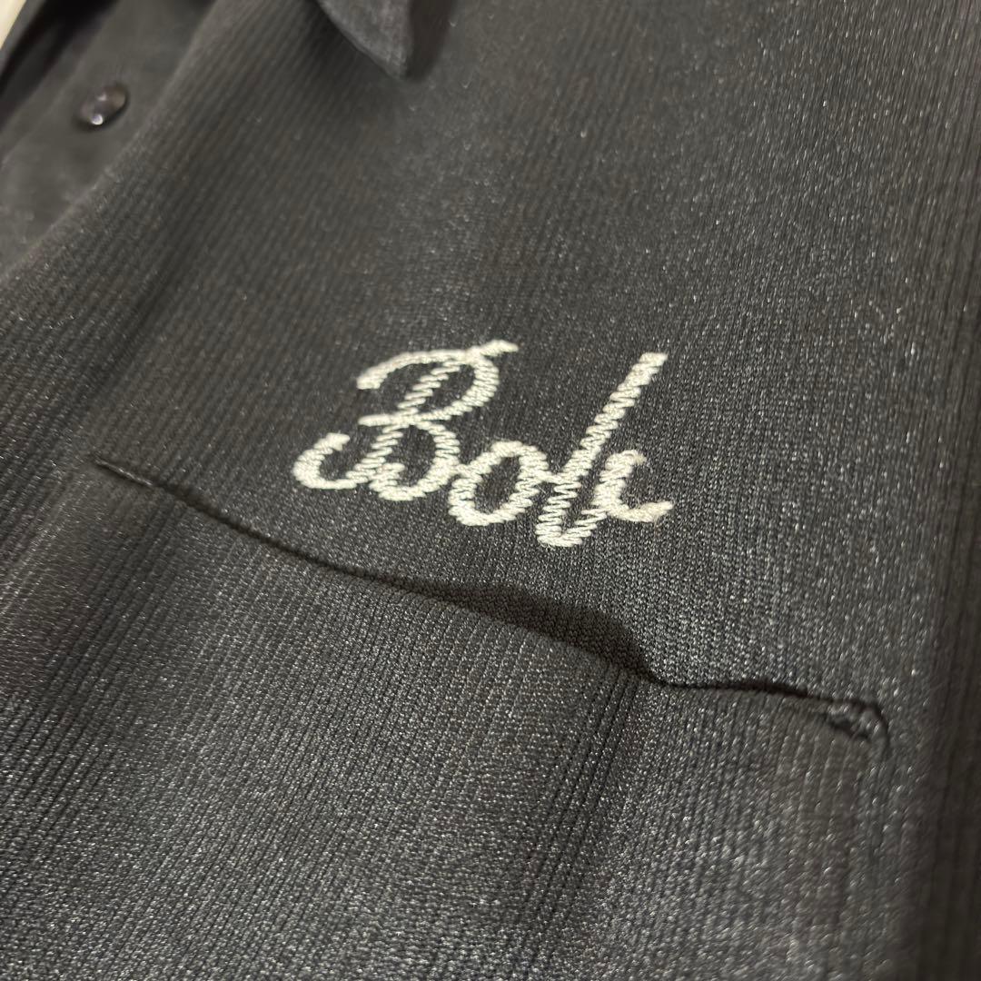 Vintage 70s【ブラックベース】チェーン刺繍 デカ襟 ボーリングシャツ