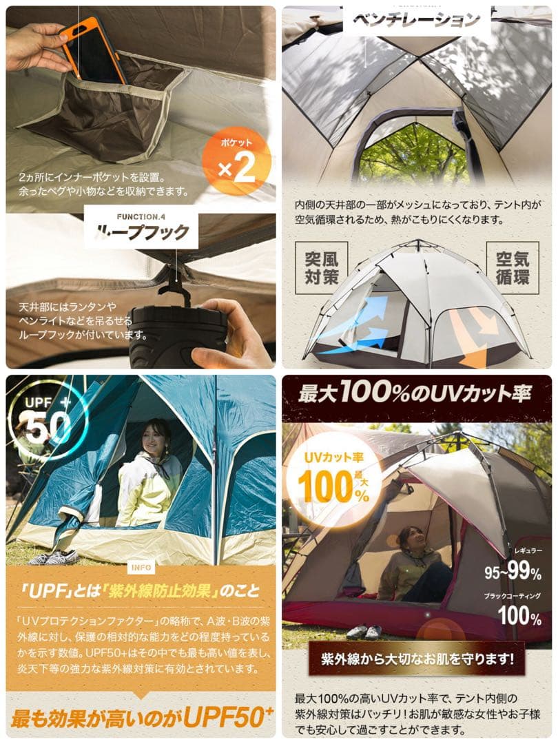新品未開封　AND・DECO ワンタッチテント サンドベージュ 耐水 UVカット