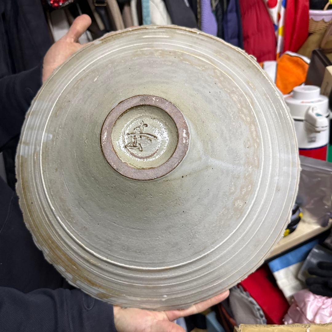 クリアホワイト波状模様陶器ボウル 約41cm