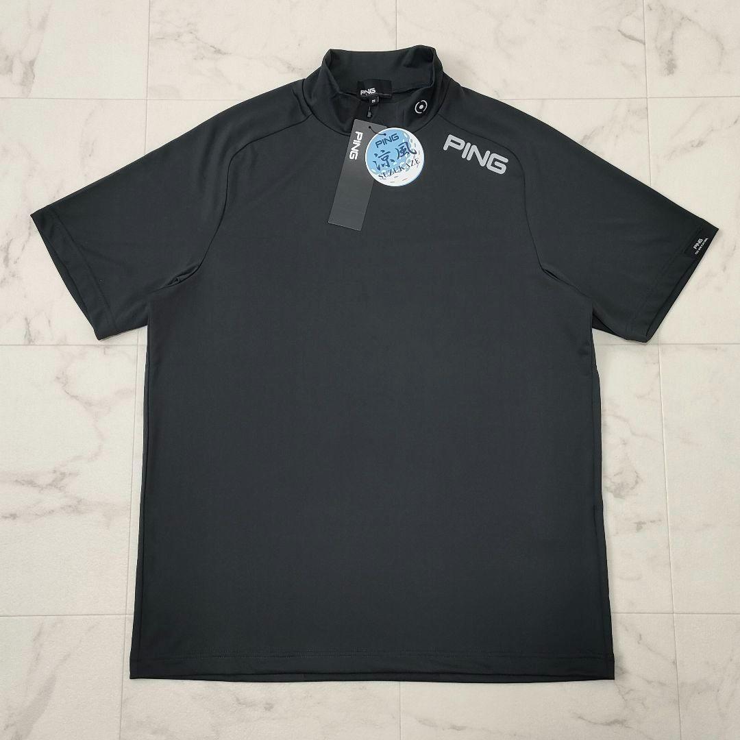 【新品タグ付】PING　モックネック　半袖シャツ　涼風　ストレッチ　ブラック　M