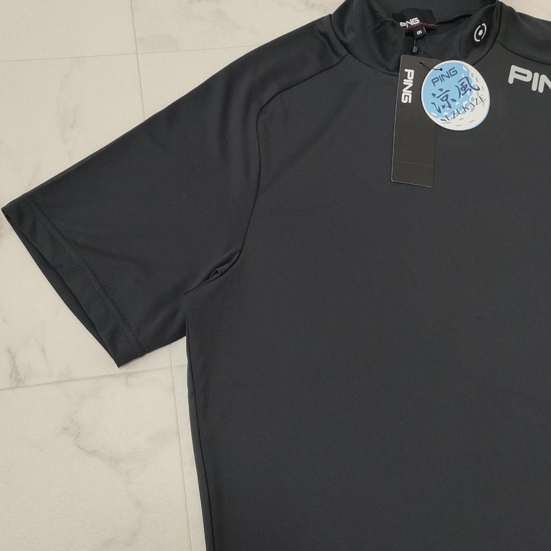 【新品タグ付】PING　モックネック　半袖シャツ　涼風　ストレッチ　ブラック　M