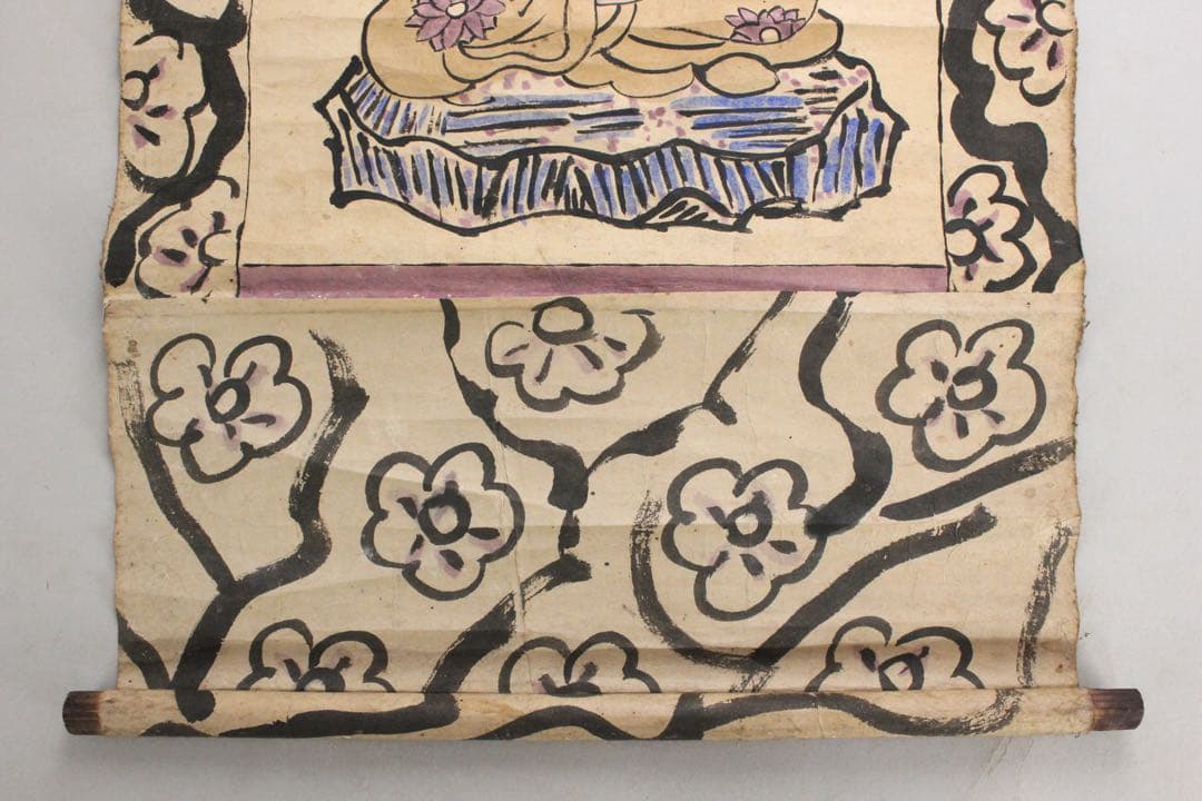 No5950 掛軸　古画　無落款　不動明王坐像　紙本着色　仏教美術　送料無料