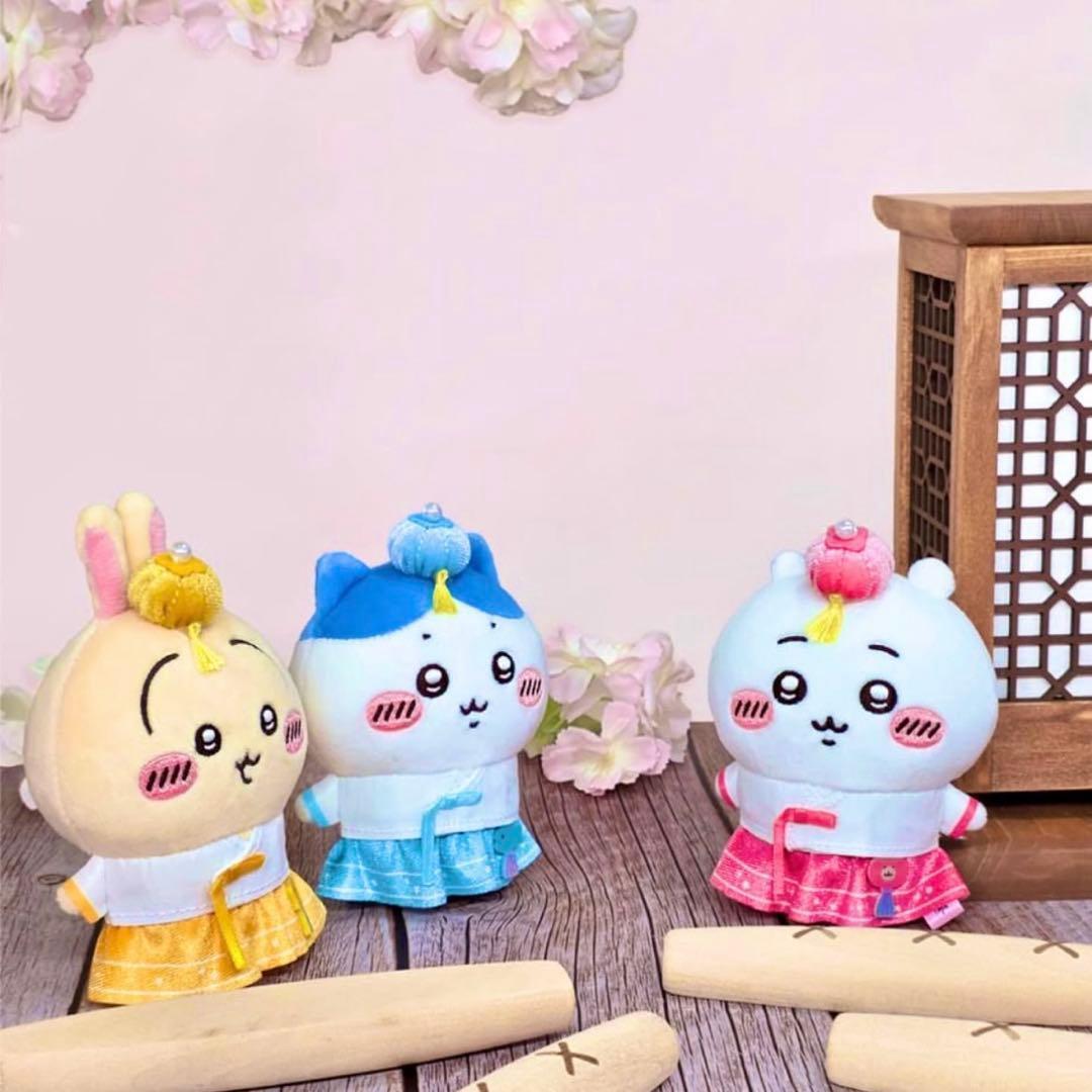 韓国限定 ちいかわショップ 韓服マスコット ぬいぐるみキーリング うさぎ 黄