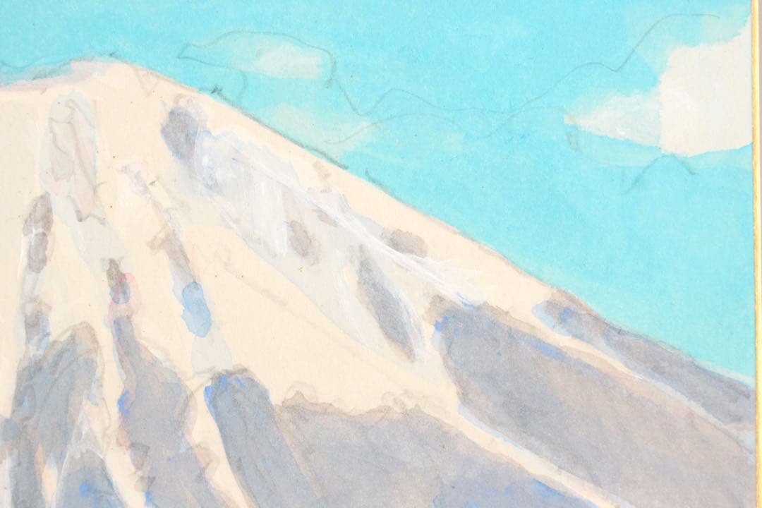 No5196 額装　山本朔士　「新雪の大山」　水彩画　色紙　直筆サイン　送料無料