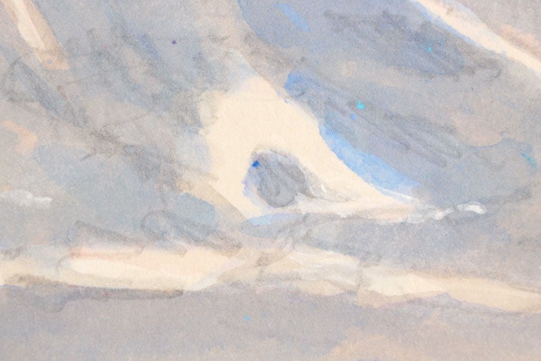 No5196 額装　山本朔士　「新雪の大山」　水彩画　色紙　直筆サイン　送料無料