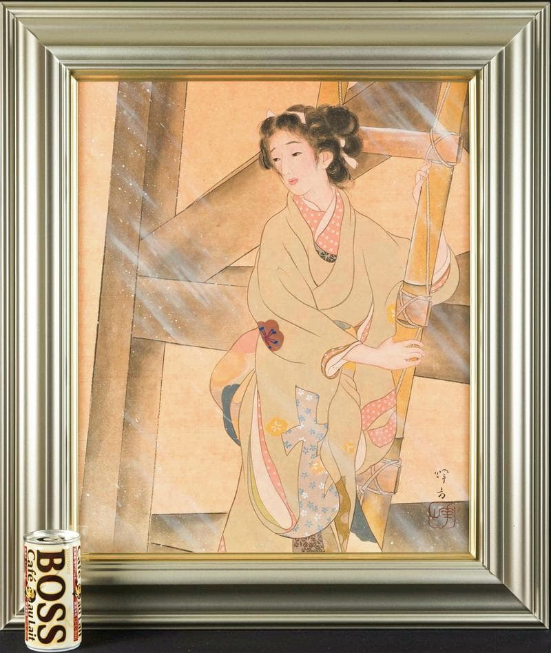池田輝方　日本画　肉筆『お七』表サイン　画廊シール　紙本　F8号　額装　b370