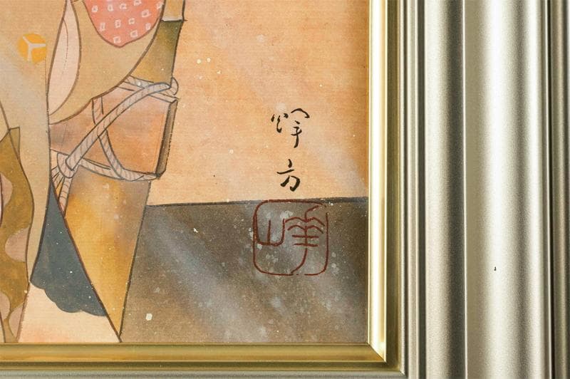 池田輝方　日本画　肉筆『お七』表サイン　画廊シール　紙本　F8号　額装　b370