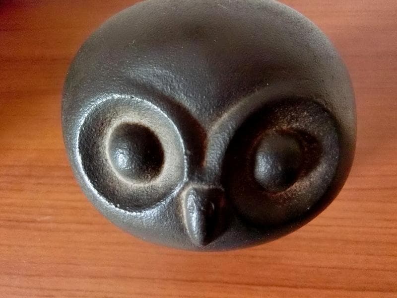 希少★鳥の彫刻家　山本常一作品　ふくろう/梟　彫像 置物 外箱付　森の賢者　鉄