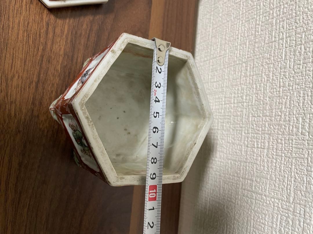 時代物 九谷焼 赤絵金彩 六面香炉 獅子火屋 賢人聖獣図 古美術