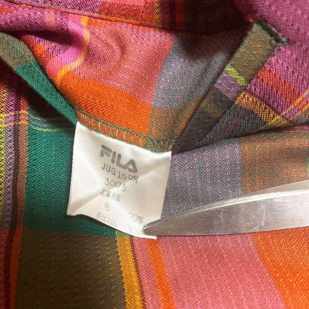 90s FILA GOLF スラックス ウール 薄手 チェック 緑 W82