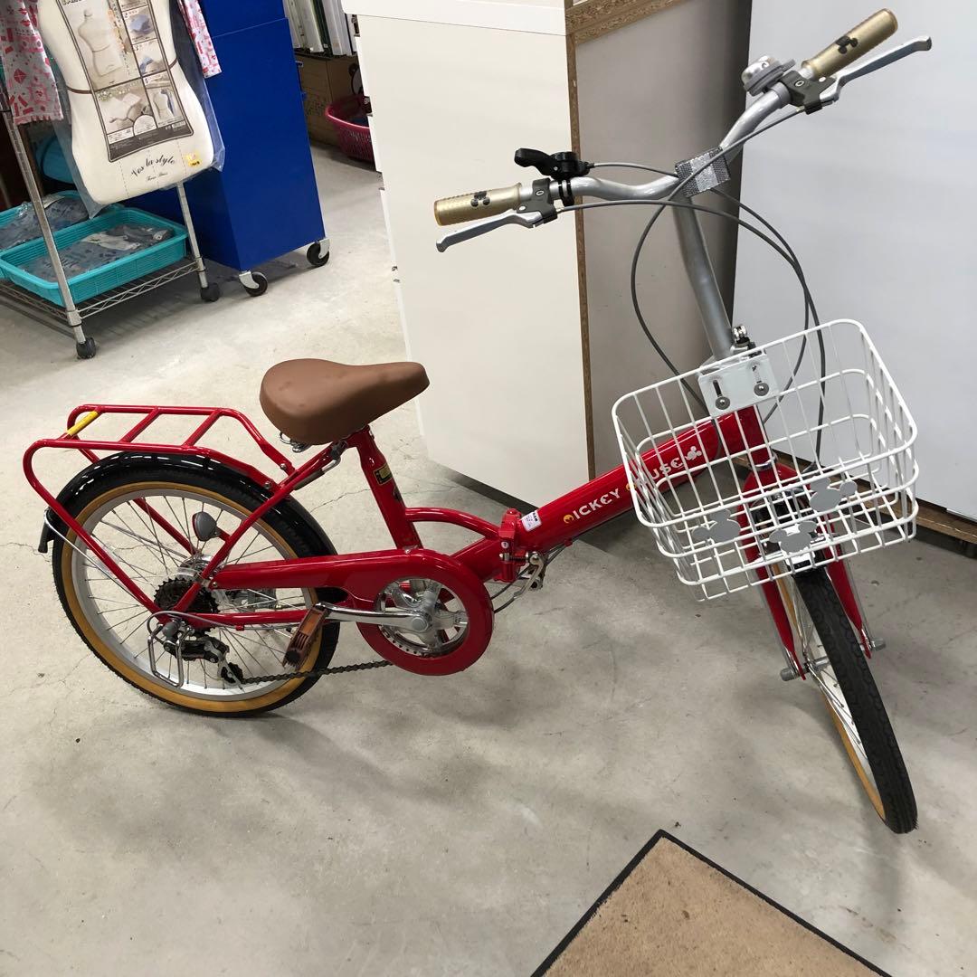 ミッキーマウス 折りたたみ自転車 ベルメゾン 赤