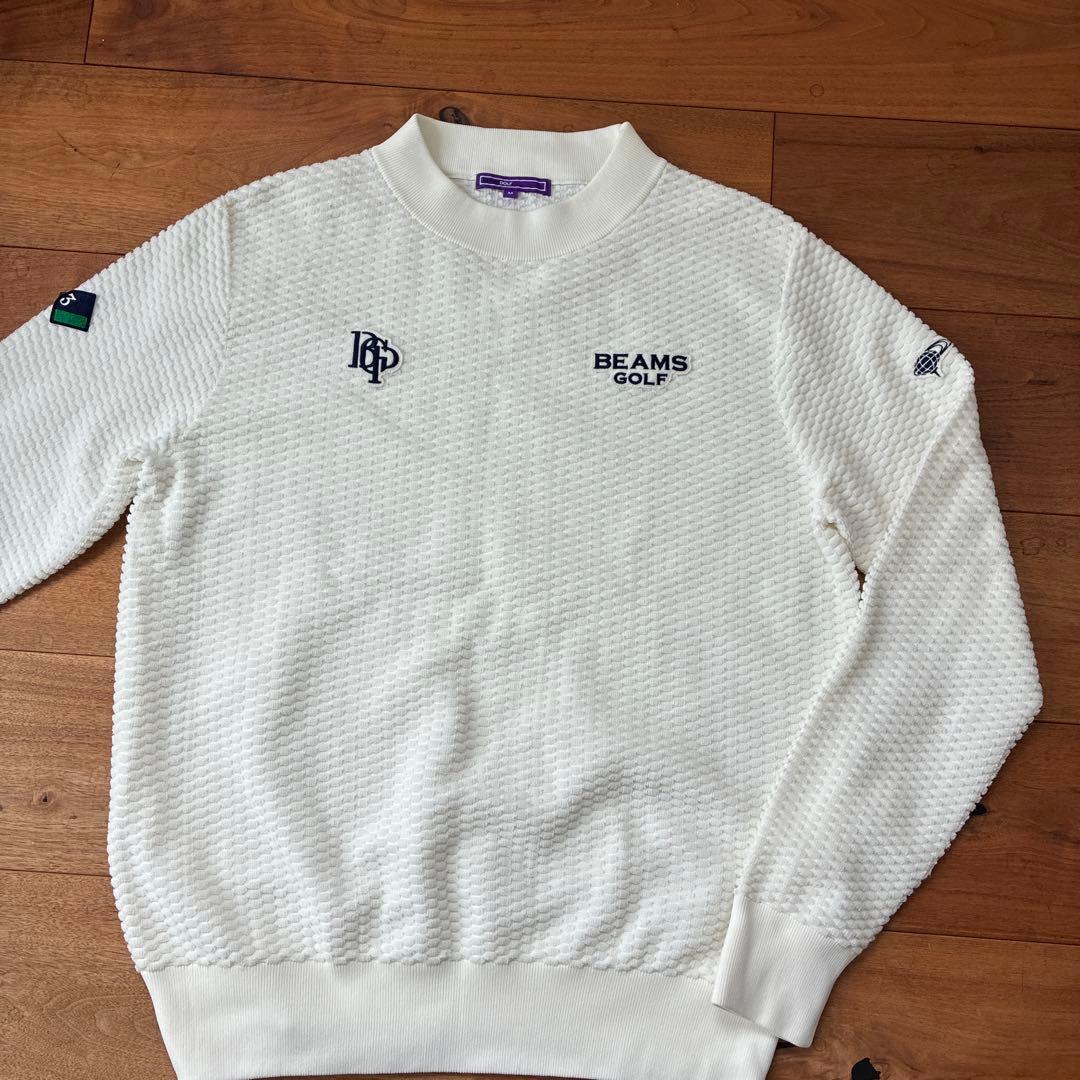 美品 BEAMS GOLF ワッフル スウェット ホワイトロゴ刺繍 ゴルフウェア