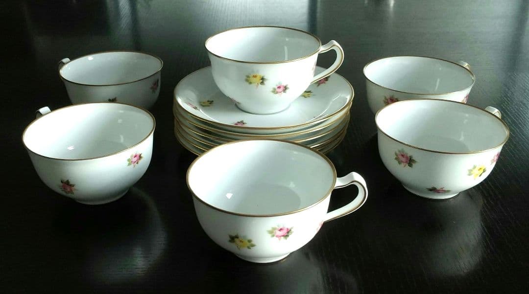 骨董　大倉陶園 黄色 ピンク小花 コーヒー or 紅茶カップセット６客
