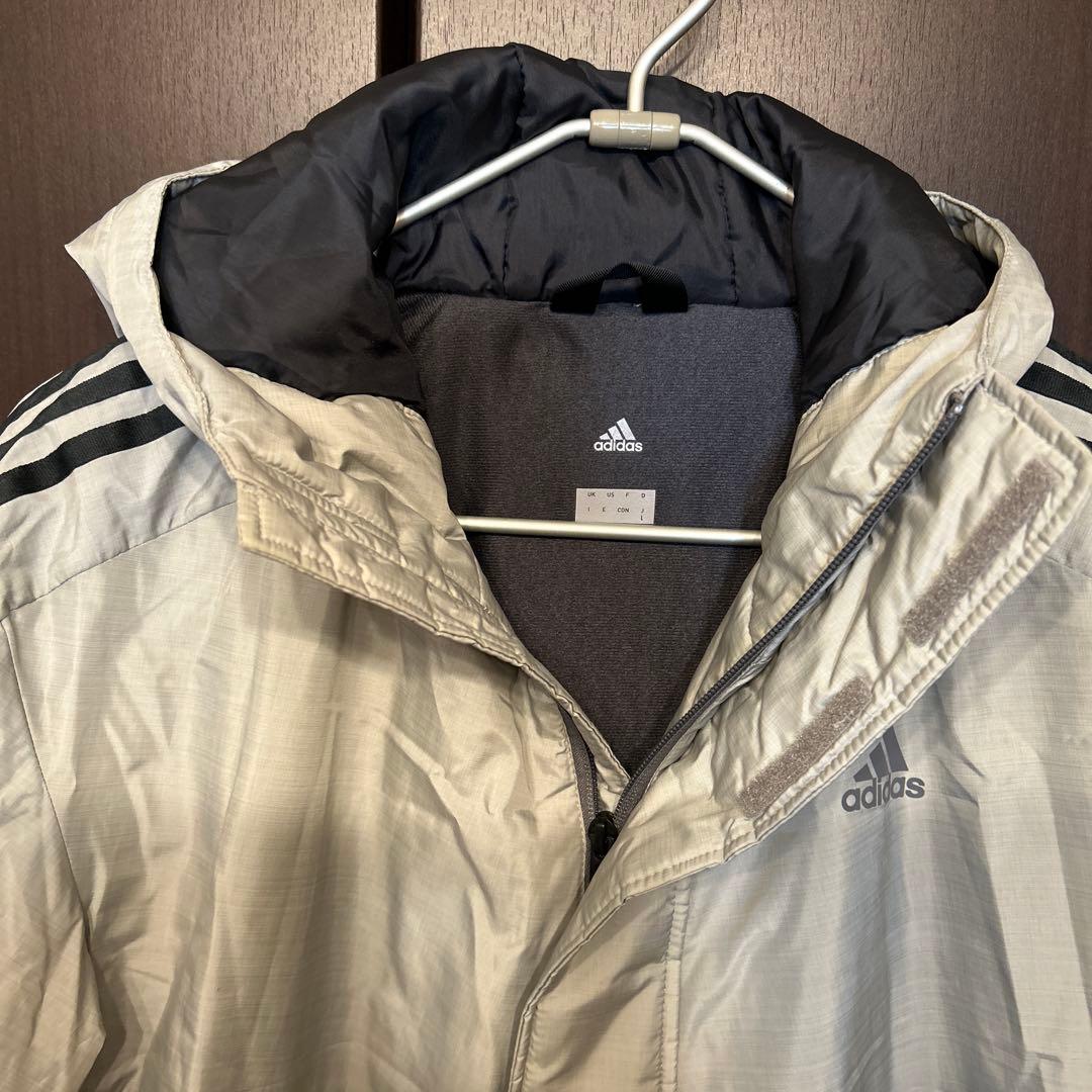 adidas フード付きロングベンチコート　グレー