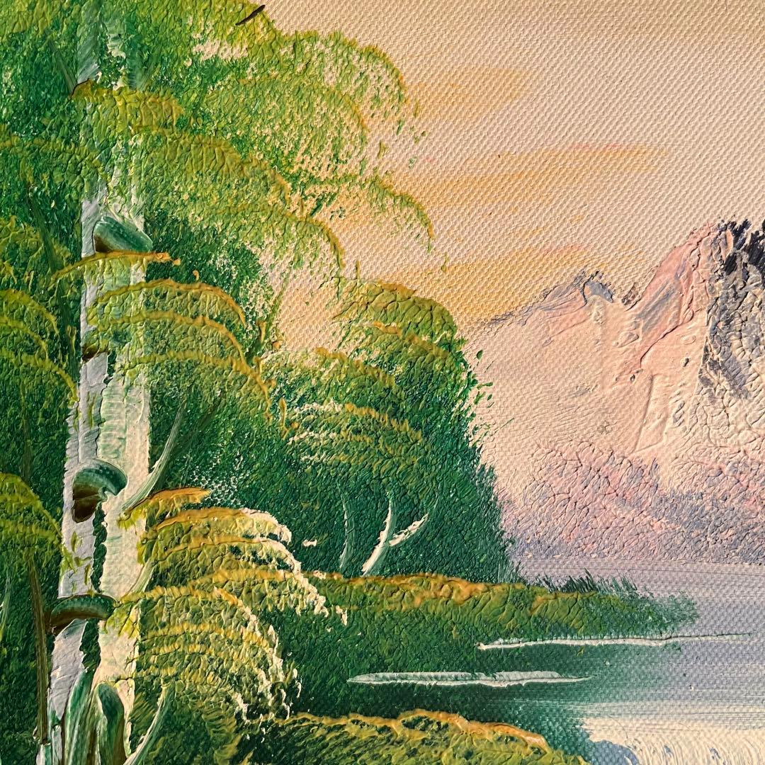 手書き油絵 山河 額付 肉筆絵画 インテリア 油彩画