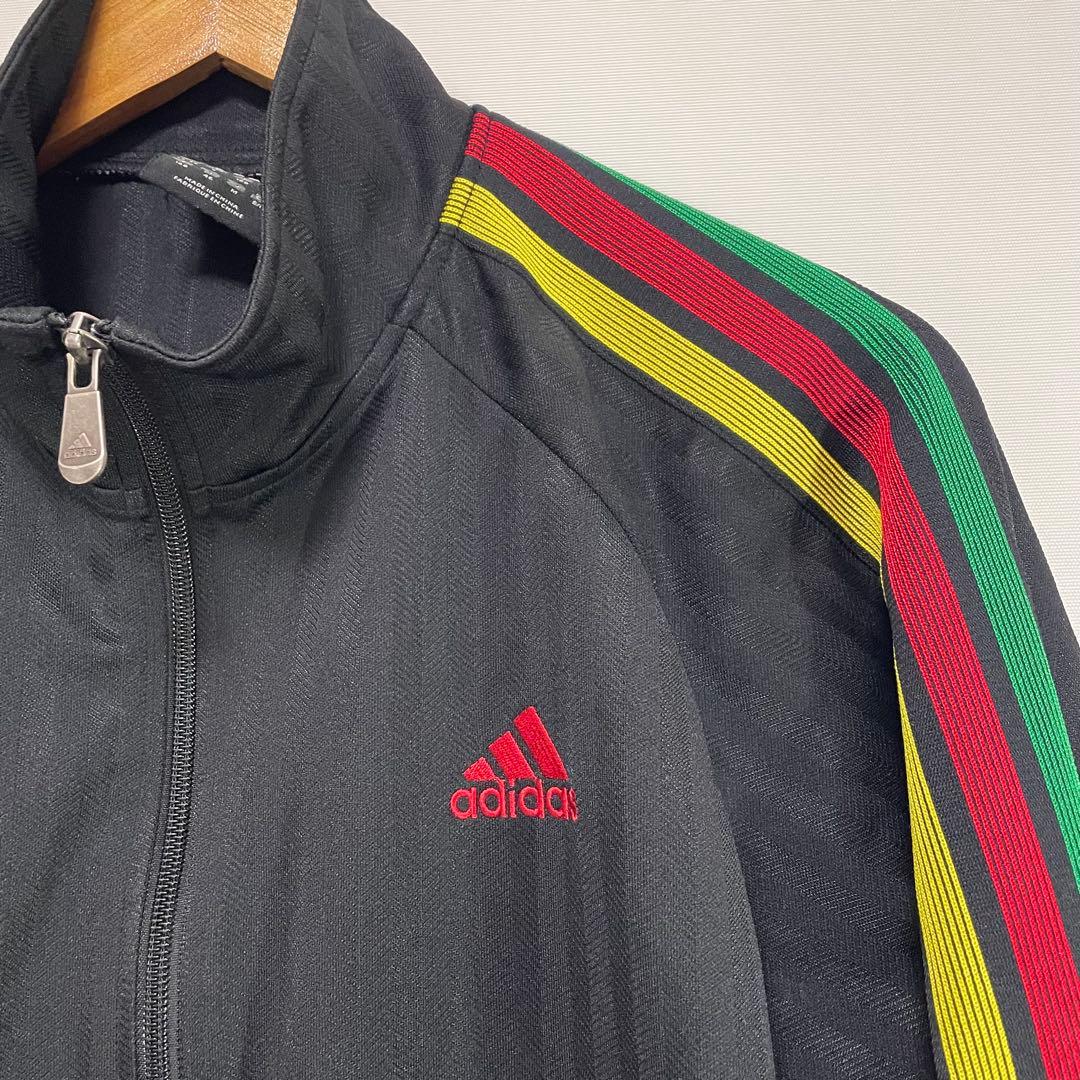 adidas ラスタカラージャージ上下セット ブラック　レゲエ