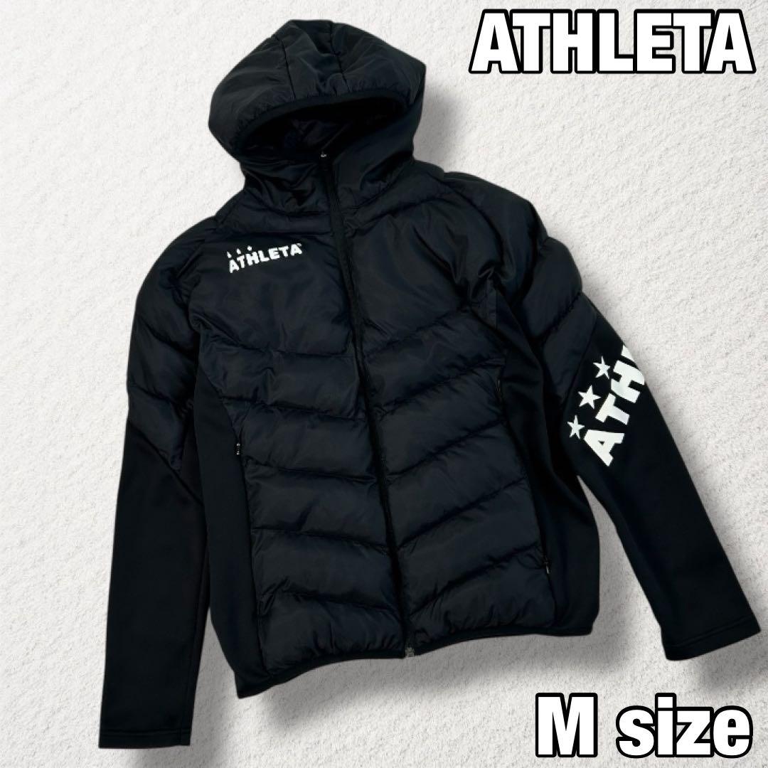 【ATHLETA】フーディダウンジャケット 異素材切替 防寒 黒 M フットサル