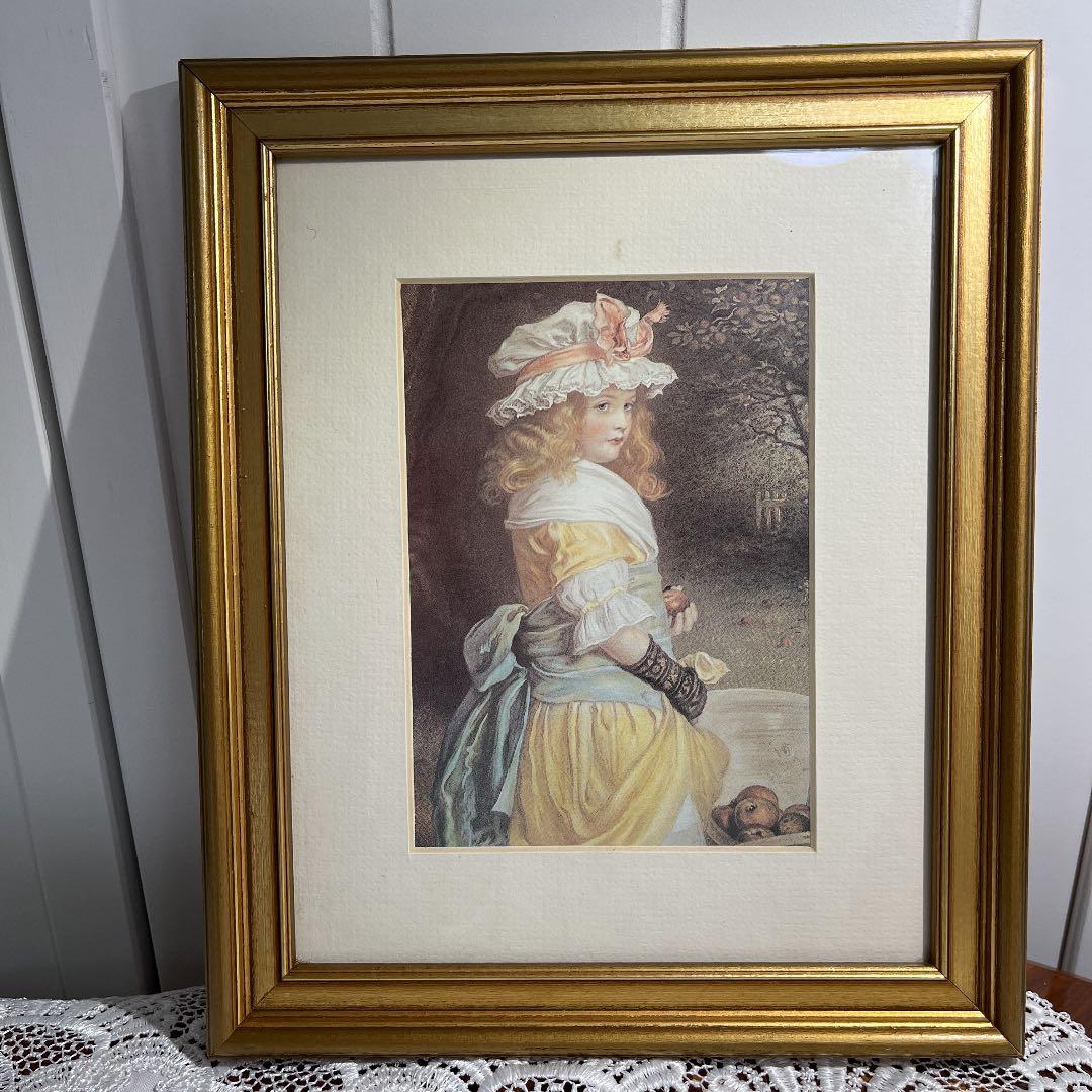 Antique  アンティーク  少女 額縁   イタリア