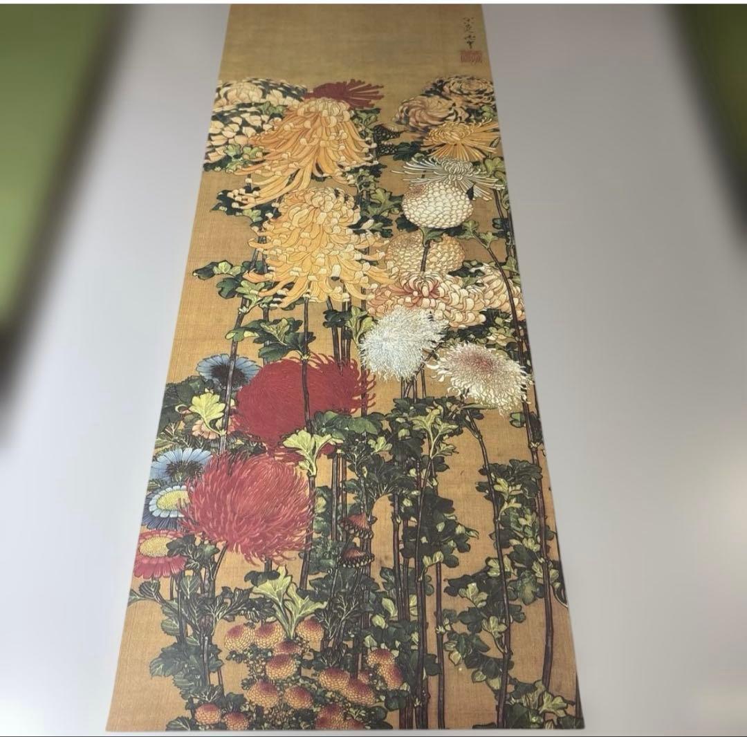 葛飾北斎　菊図　2枚　（双幅）