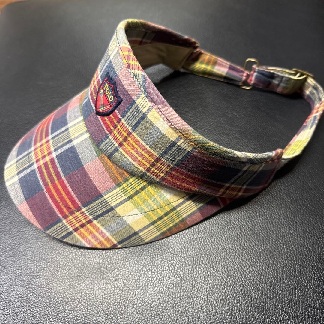 POLO GOLF ラルフローレン チェック柄 サンバイザー 刺繍ロゴ