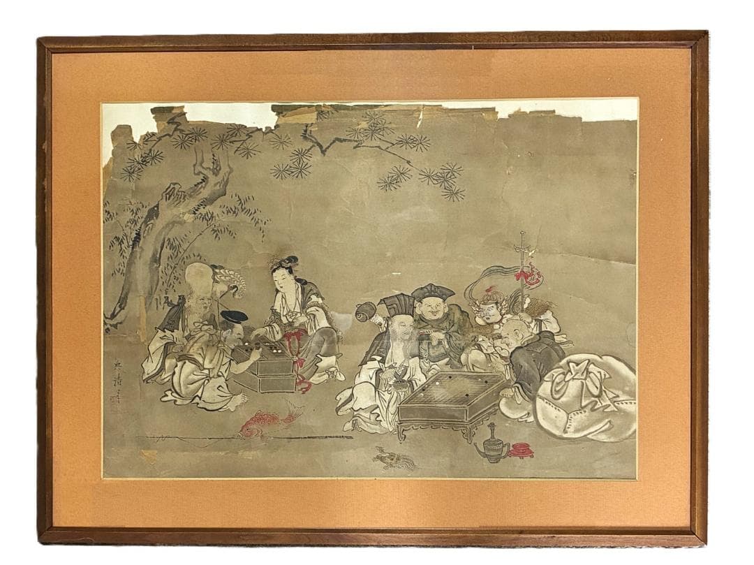 【 典清筆 松下七福神図 】　肉筆彩色墨画
