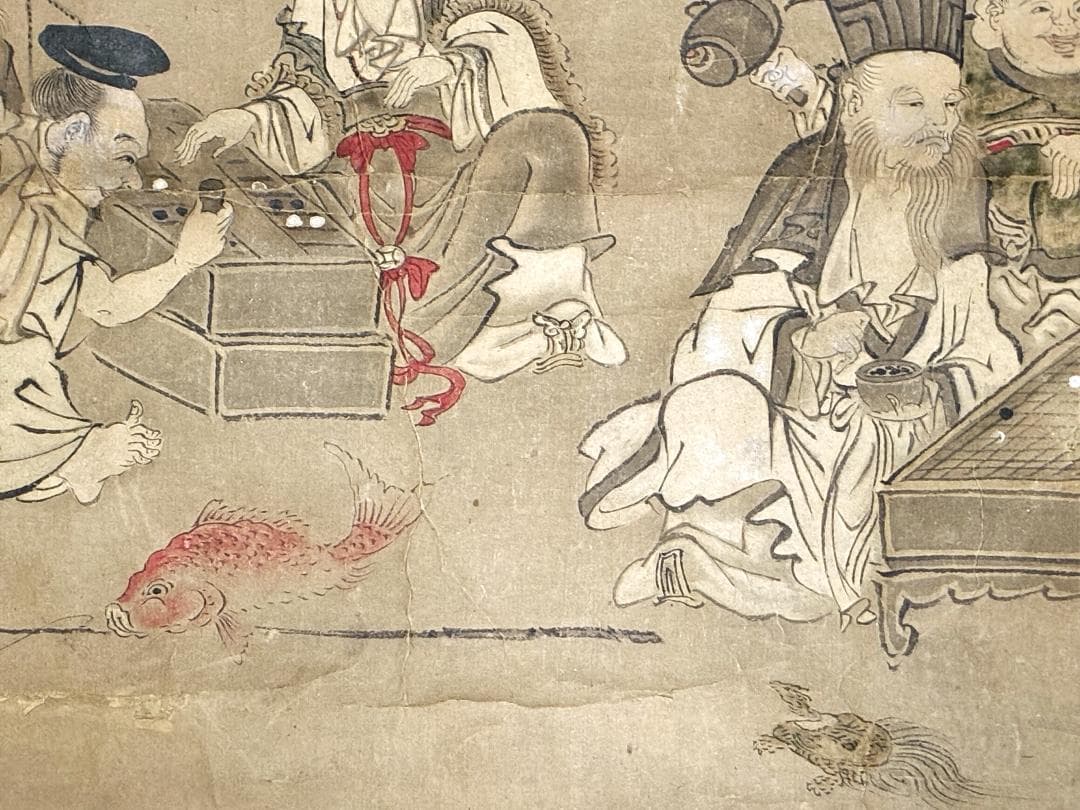 【 典清筆 松下七福神図 】　肉筆彩色墨画