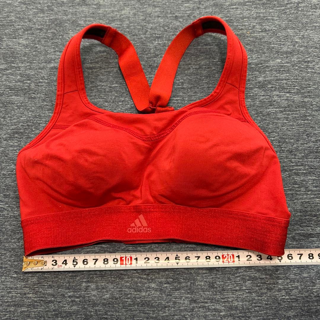 ⑩adidas レッド スポーツブラ＆ショートパンツセット　Ｓ美品