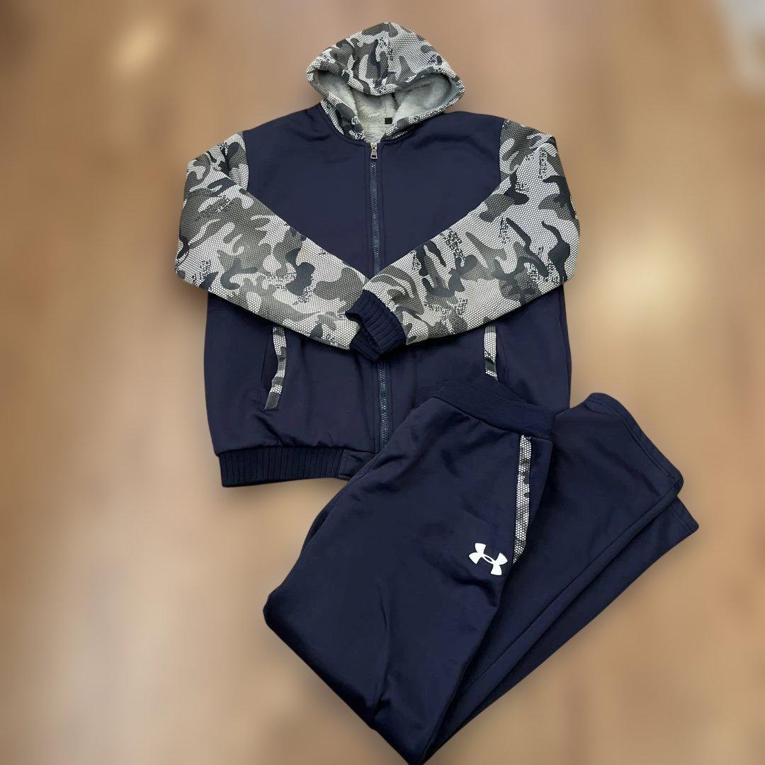 アンダーアーマー ジャージ上下セット 4XL ネイビー/迷彩　裏起毛