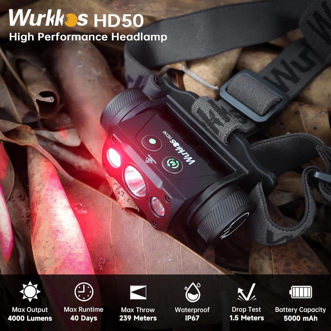 Wurkkos HD50 LED ヘッドライト 充電式 高輝度4000ルーメン