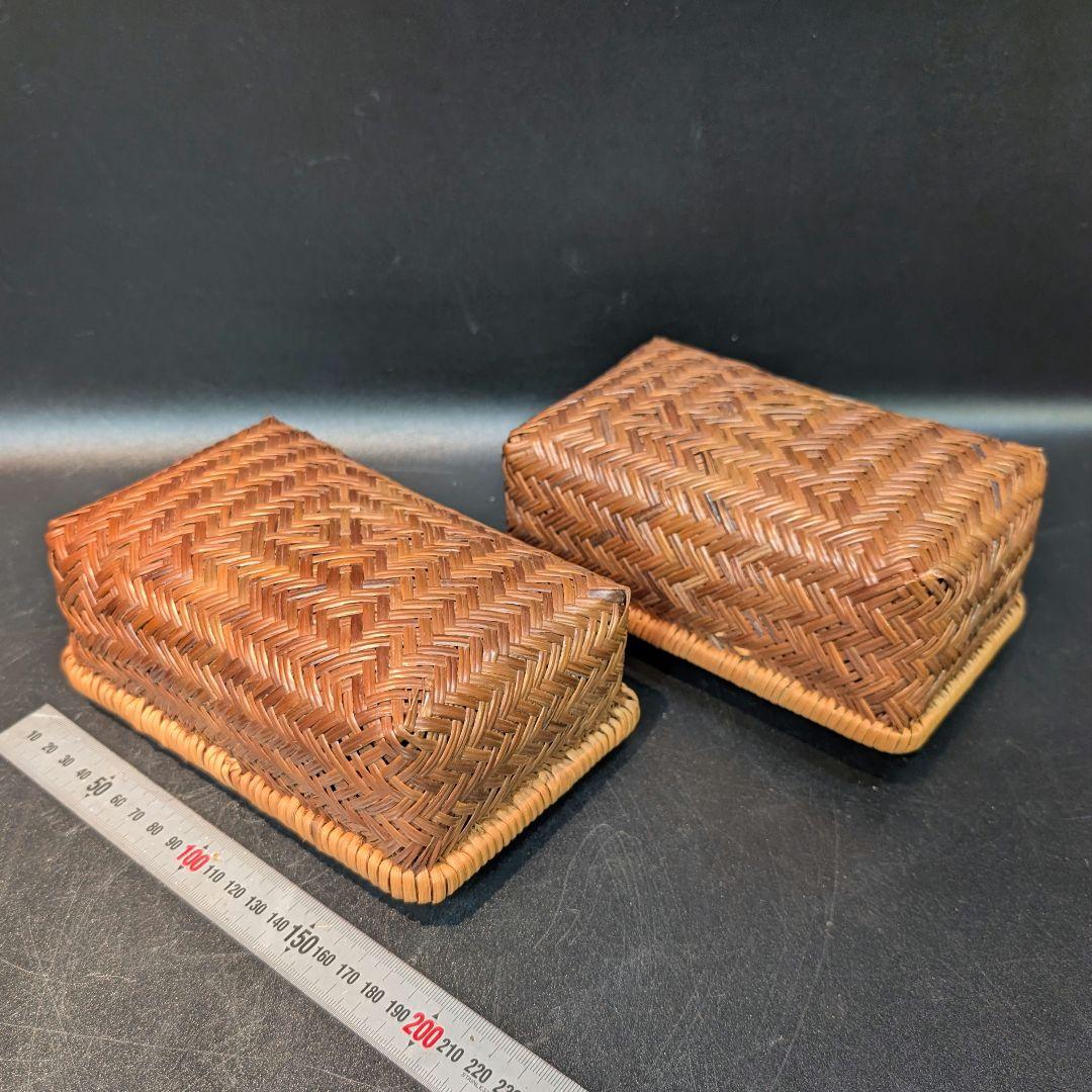 竹籠 2個まとめ売 おにぎり籠 行李 お弁当箱 竹細工 昭和レトロ 網籠 飯行李