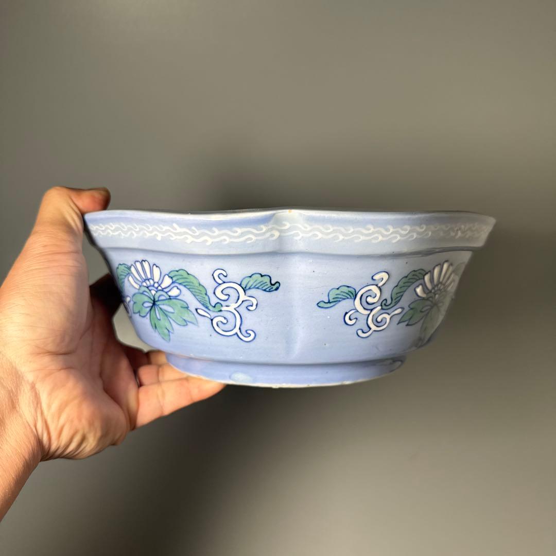 江戸後期〜明治期　古伊万里　染付鶯の図木瓜形鉢　直径24cm　名品　豪商旧蔵品