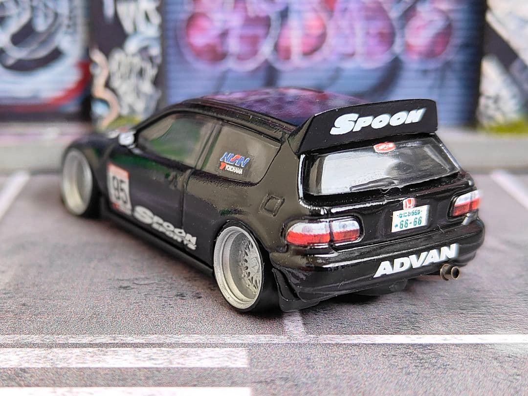 ホットウィールカスタム ホンダ シビック EG6 走り屋a 段リム☆トミカ改造