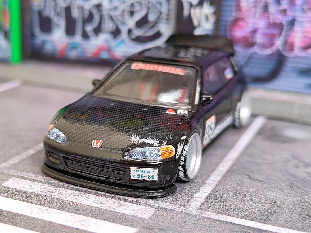 ホットウィールカスタム ホンダ シビック EG6 走り屋a 段リム☆トミカ改造