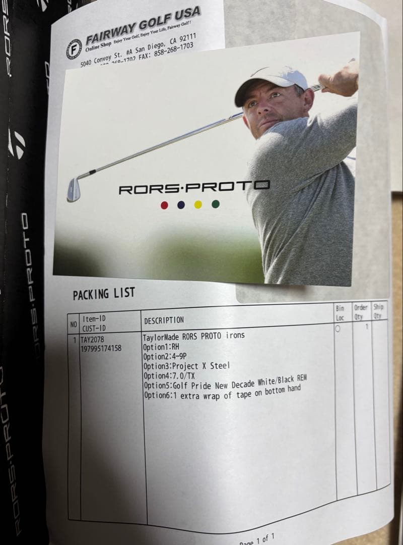 新品　RORS PROT アイアン　ローリーマキロイ　プロジェクトx 7.0