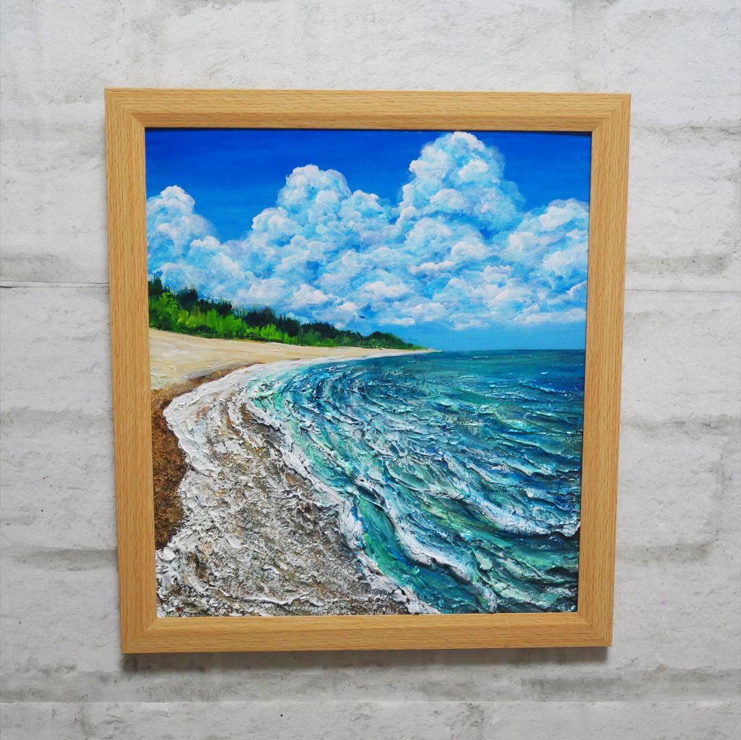 油絵 油彩 油彩画 絵 絵画【真夏の海と砂浜】