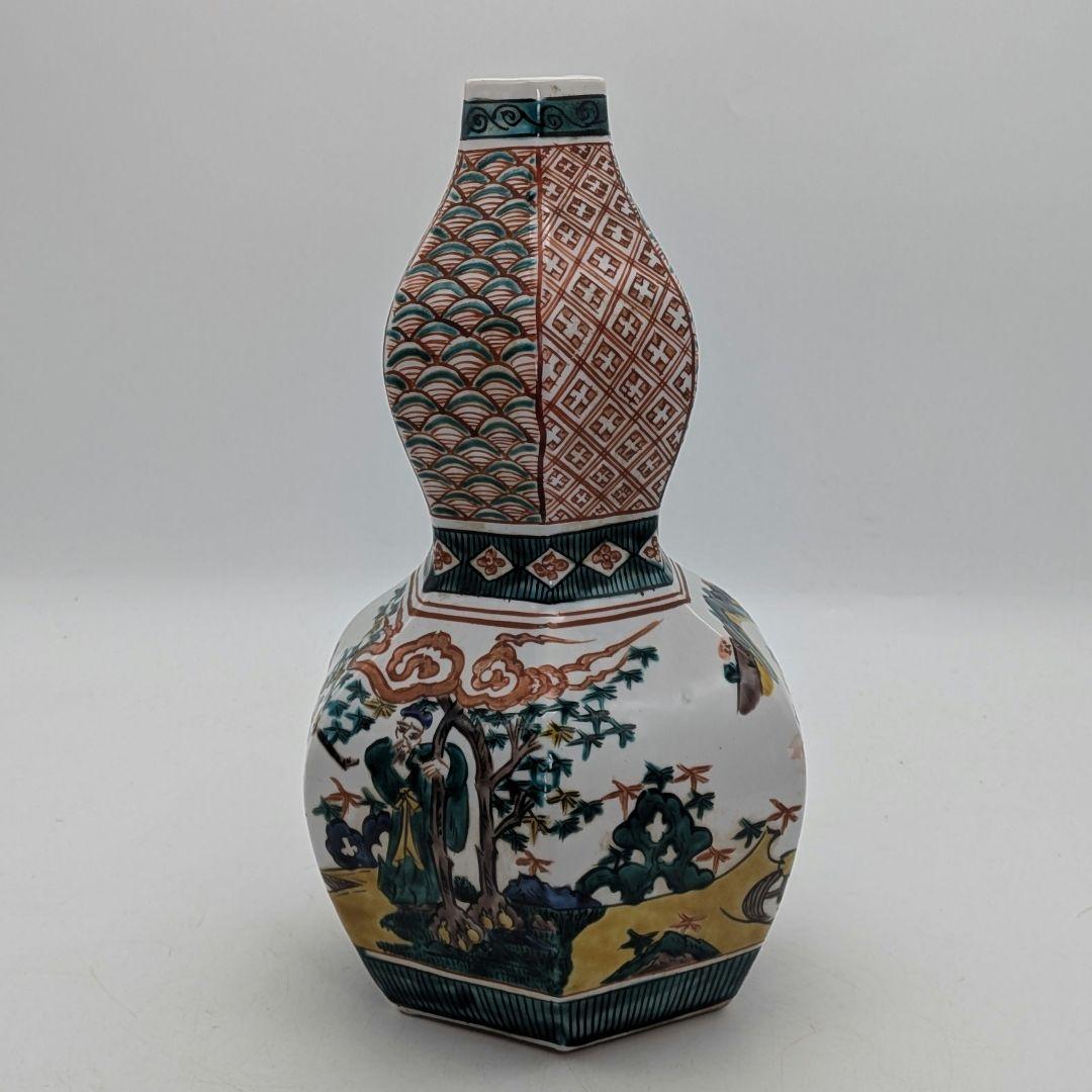 九谷焼 瓢花入 花器 フラワーベース 瓢箪型花瓶 花生 色絵付 山水図 置物