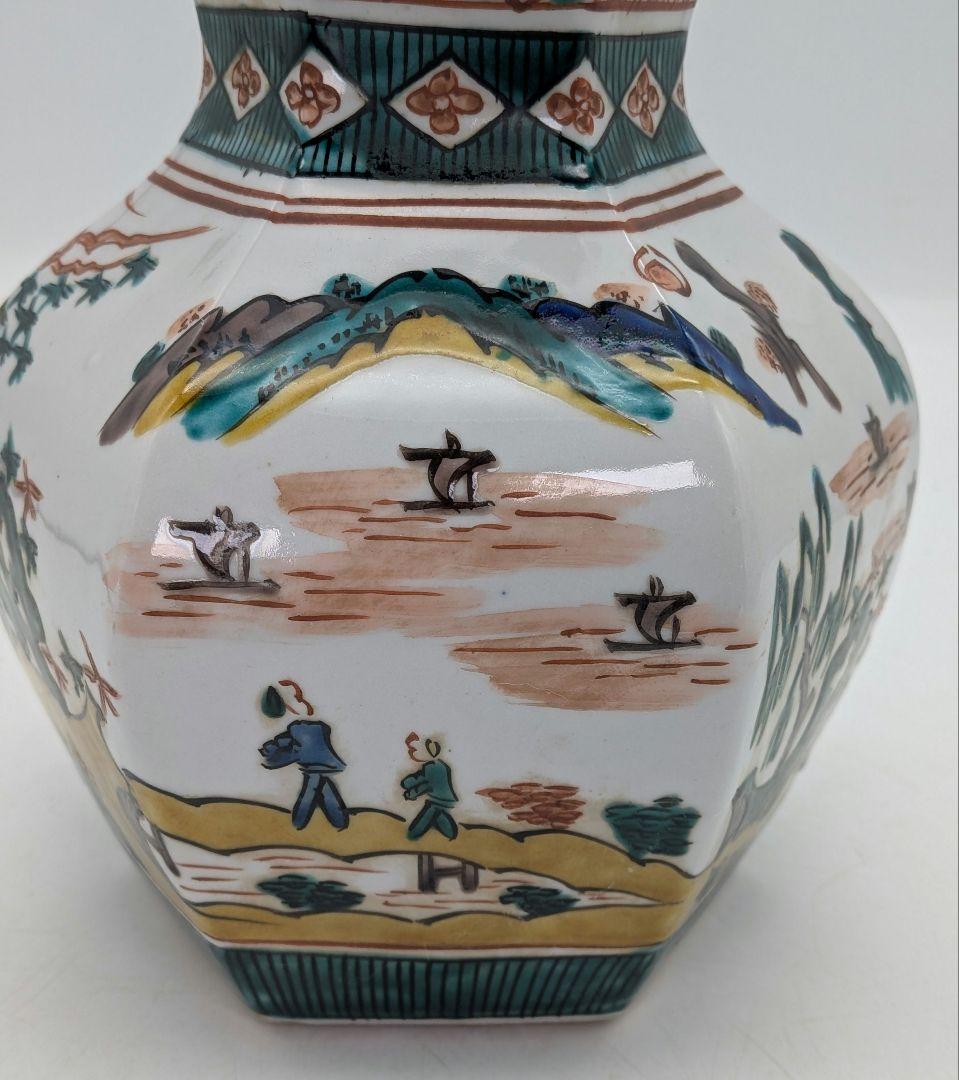 九谷焼 瓢花入 花器 フラワーベース 瓢箪型花瓶 花生 色絵付 山水図 置物