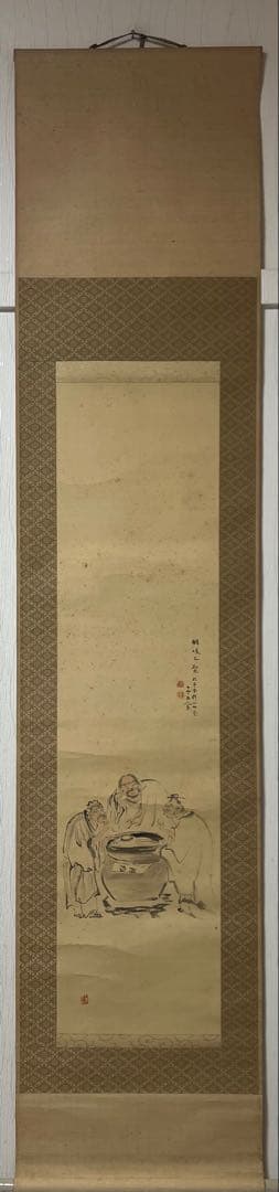 掛け軸　白雲散人［酢吸三聖］絹本　共箱！