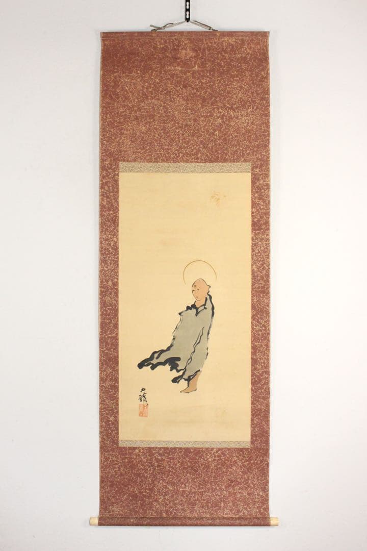 No5915 掛軸　在印　土龍　出山釈迦図　着色　絹本　仏教美術　仏画　送料無料