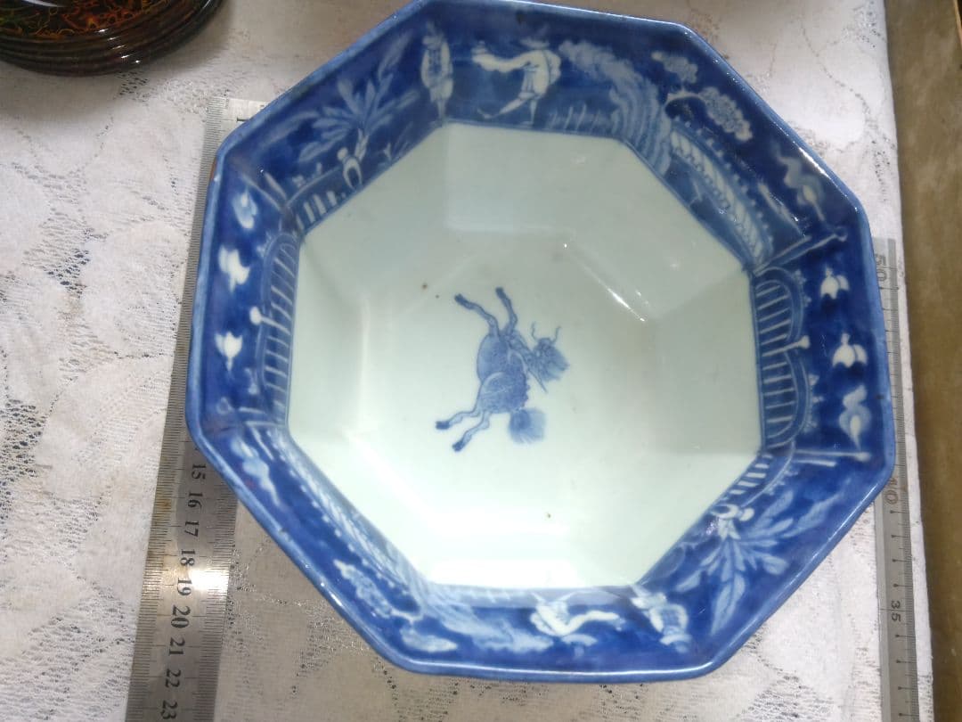 伊万里染付 八角深鉢 金直し 底に角福 ☆上手 時代物 骨董品