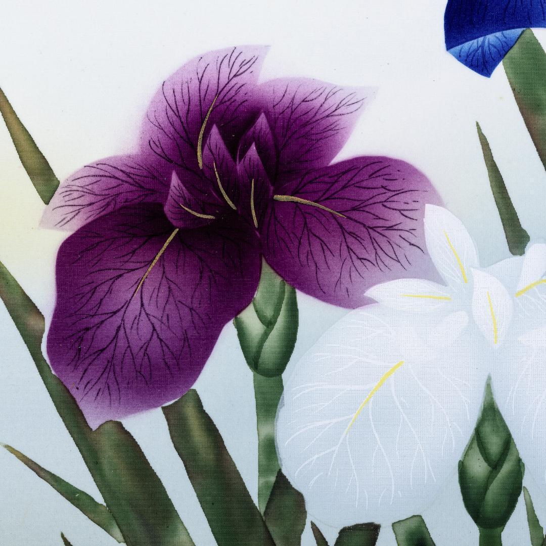 F10 肉筆水彩日本画 『菖蒲』 高級木製額縁付属 外寸約713×638mm