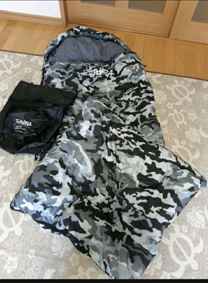 2点セット ウッドランド迷彩 封筒寝袋 -15 冬春用 カモフラ ブラック 防災
