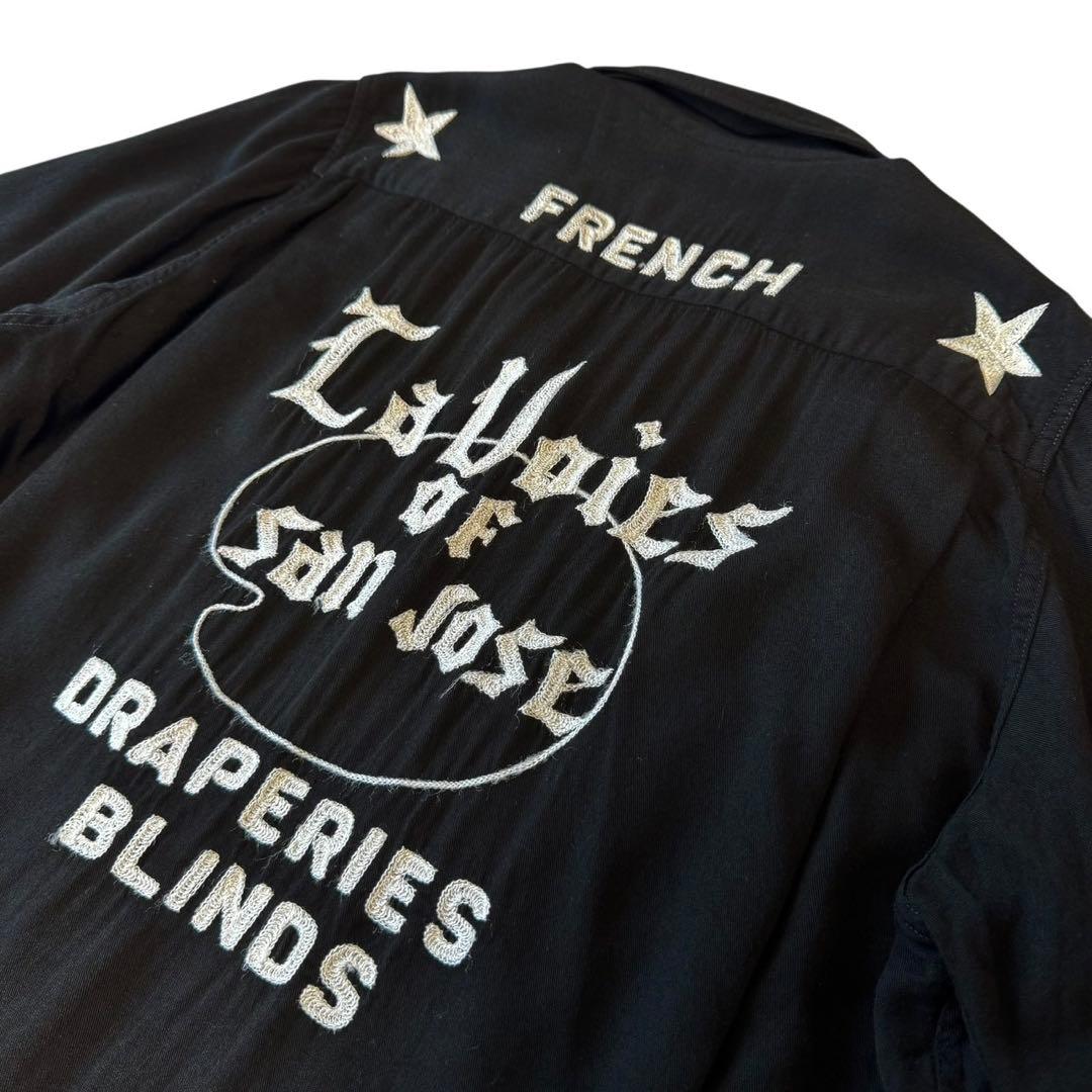 黒6段刺繍50s 60s King Louie レーヨン　ボーリングシャツL古