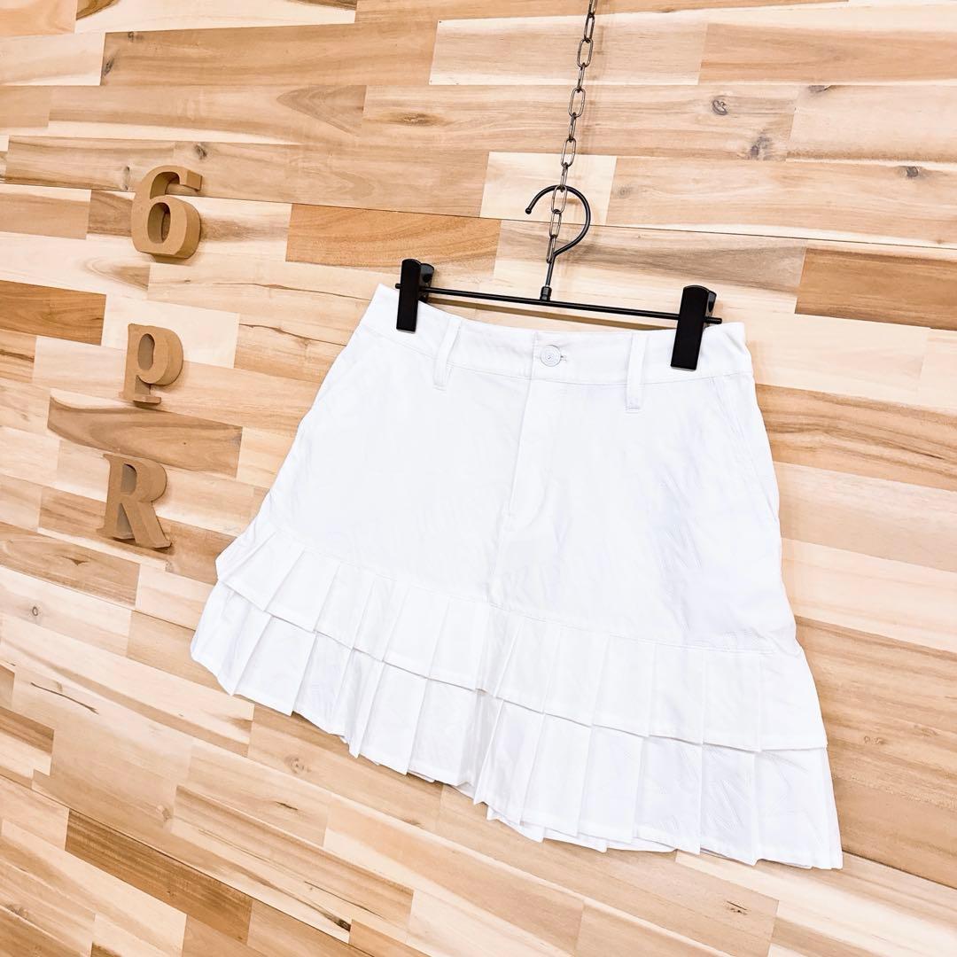 【ジャックバニー】ゴルフ デボス加工ロゴ プリーツ スカート L相当 白×黒