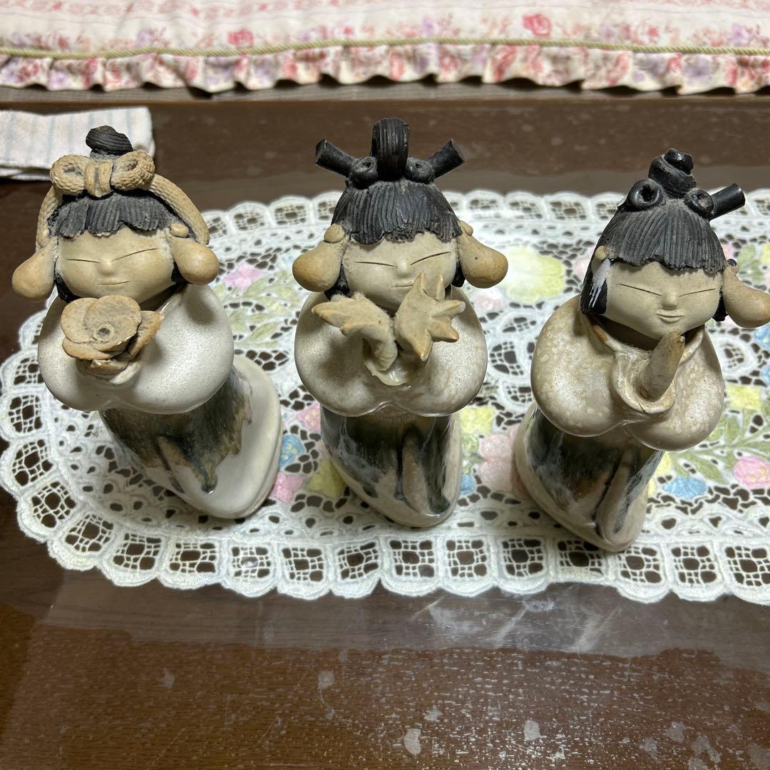 砥部焼　森元青芳「念ずれば花開く」3体セット